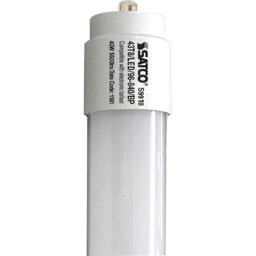Satco 43T8 LED 96-840 BP 120-277V Tube Bulb, 43 W, 120 V AC, 230 V AC, 5500 lm, T8 Size, 10/Carton