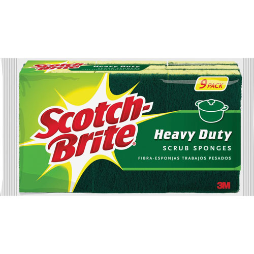 Scotch Brite® Heavy-Duty Scrub Sponges, 2.8", x 4.5" Width, 9/Pack, Yellow, Green