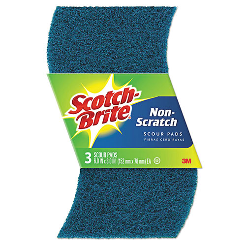 Scotch Brite® Non-Scratch Scour Pads, Size 3 x 6, Blue, 10/Carton