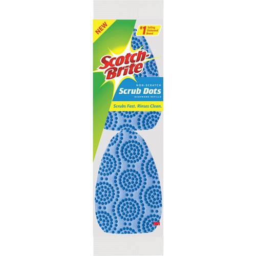 Scotch Brite® Scrub Dots Dishwand Refill - 3.5" x 4.4", 2/Pack - Cellulose, MicroFiber - Light Blue, Dark Blue