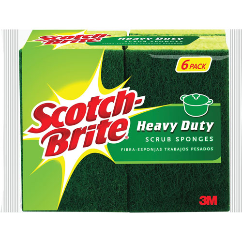 Scotch Brite® Scrub Sponge, Hvy Duty, 4-1/2" x 2-3/4", 6PK/CT, YW/GN