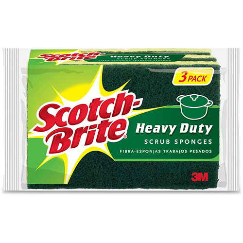 Scotch Brite® Scrub Sponge, Heavy Duty, 4-1/2" x 2-3/4", 3/PK, 8PK/CT, YW/GN