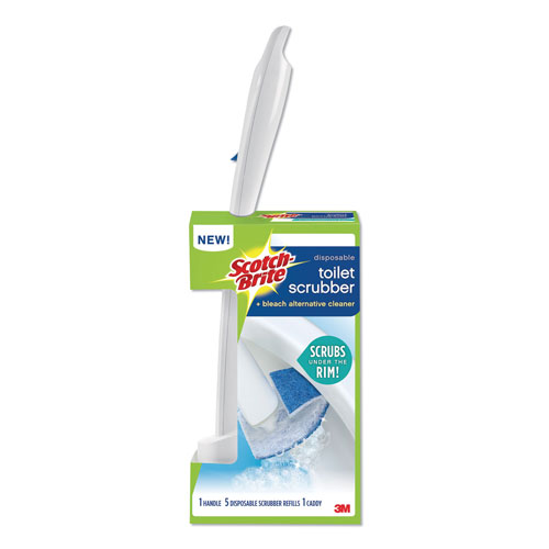 Scotch Brite® Toilet Scrubber Starter Kit, 1 Handle and 5 Scrubbers, White/Blue