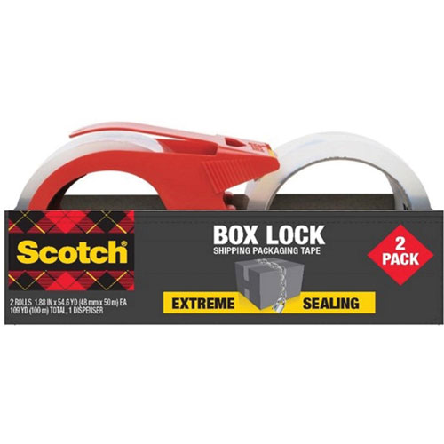 Scotch™ Box Lock Dispenser Packaging Tape - 55 yd Length x 1.88" Width - Dispenser Included - 2 / Pack - Clear