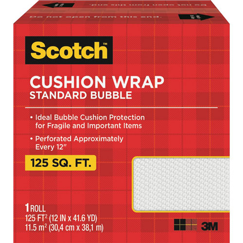 Scotch™ Cushion Wrap, 12" x 100 ft Length, Perforated, Lightweight, Recyclable, Non-scratching, Easy Tear, Polyethylene, Nylon, Clear