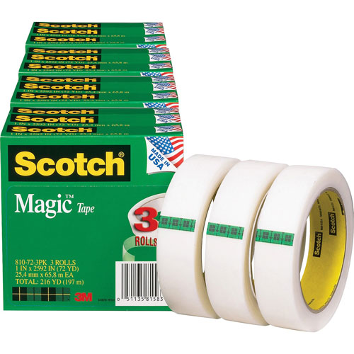 Scotch™ Magic Tape, 3" Core, 1"x2592", 12/BD, Transparent