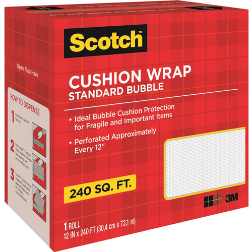 Scotch™ Perforated Cushion Wrap, 12" x 240 ft Length, Perforated, Lightweight, Recyclable, Non-scratching, Easy Tear, Polyethylene, Nylon, Clear