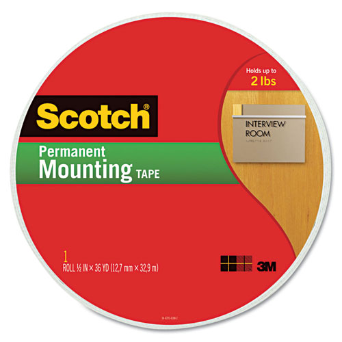 Scotch™ Permanent High-Density Foam Mounting Tape, Holds Up to 2 lbs, 0.75" x 38 yds, White