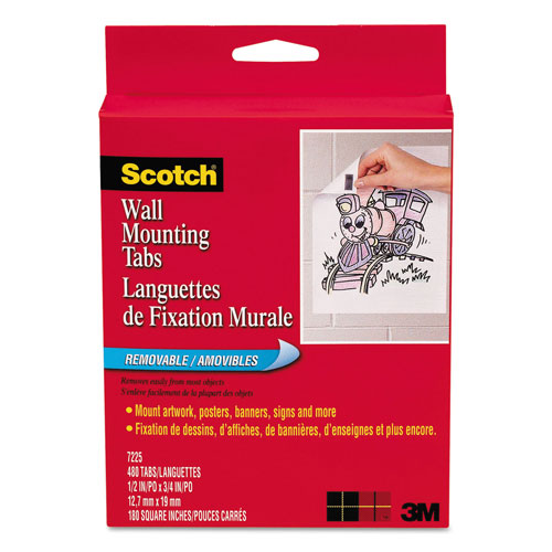 Scotch™ Precut Removable Mounting Tabs, Removable, Holds Up to 0.25 lb, 6 Tabs, Double-Sided, 0.5 x 0.75, Black, 480/Pack
