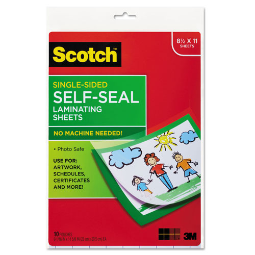 Scotch™ Self-Sealing Laminating Sheets, 6 mil, 9.06" x 11.63", Gloss Clear, 10/Pack