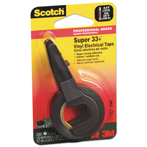 Scotch™ Super 33+ Vinyl Electrical Tape with Dispenser, 1" Core, 0.5" x 5.5 yds, Black