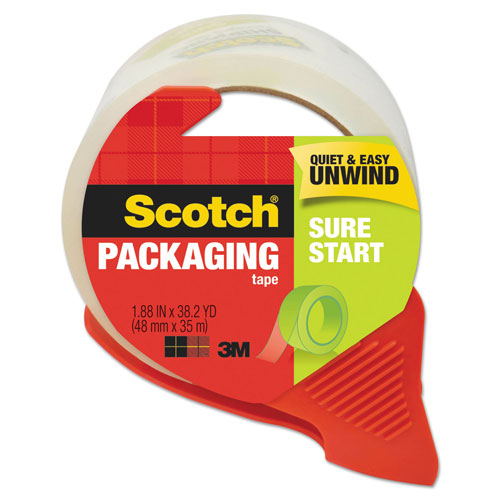 Scotch™ Sure Start Packaging Tape with Dispenser, 3" Core, 1.88" x 38.2 yds, Clear