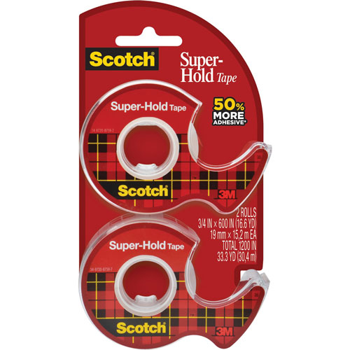 Scotch™ Tape w/Dispenser, Extra Adhesive, 3/4"x600", 2 Rolls,Clear