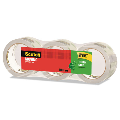Scotch™ Tough Grip Moving Packaging Tape, 3" Core, 1.88" x 38.2 yds, Clear, 3/Pack