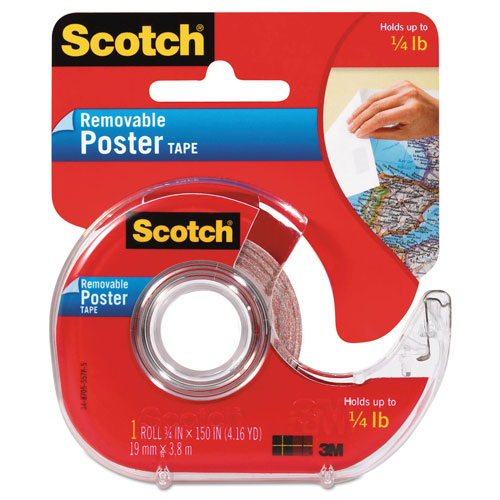 Scotch™ Wallsaver Removable Poster Tape with Dispenser, 1" Core, 0.75" x 12.5 ft, Clear