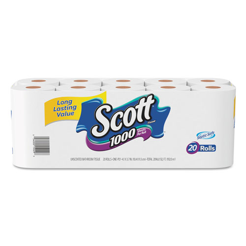 Scott® Bathroom Tissue, 1-Ply, 1000 Sheet, 20RL/PK, White