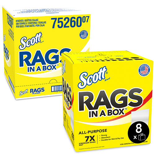 Scott® Rags in a Box, POP-UP Box, 12 x 9, White, 200/Box, 8 Boxes/Carton