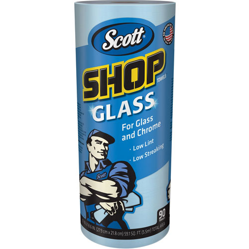 Scott® Shop Towels, Glass, 1-Ply, 8.6" x 11", Blue, 90 Sheets/Roll, 12 Rolls/Carton