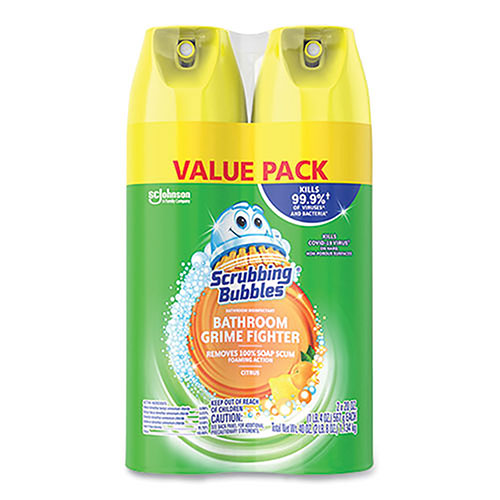 Scrubbing Bubbles Bathroom Disinfectant Grime Fighter Aerosol, Citrus Scent, 20 oz Aerosol Can, 2/Pack