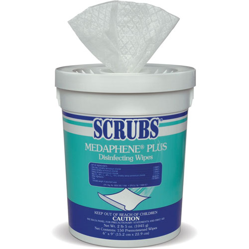 Scrubs Medaphene Plus Disinfecting Wipes - Citrus Scent - 7" x 9", 150 / Canister - Green