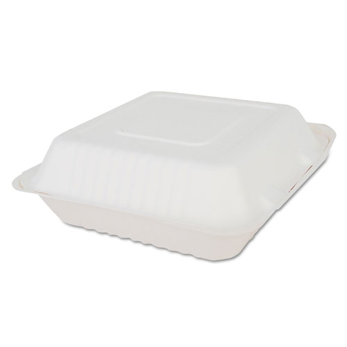 SCT ChampWare Molded-Fiber Clamshell Containers, 9w x 9d x 3h, White, 200/Carton
