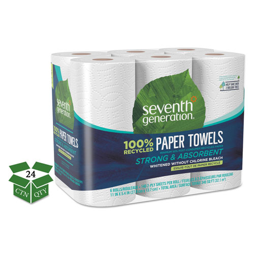 Seventh Generation 100% Recycled Paper Towel Rolls, 2-Ply, 11 x 5.4 Sheets, 140 Sheets per Roll, 24 Rolls per Case, 3,360 Sheets Total
