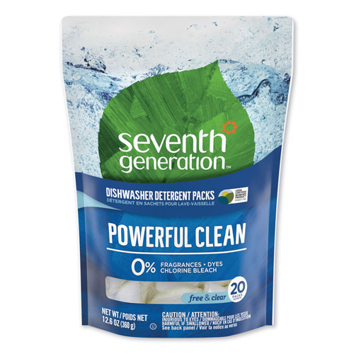 Seventh Generation Natural Dishwasher Detergent Concentrated Packs, Free & Clear, 20 Packets per Pack