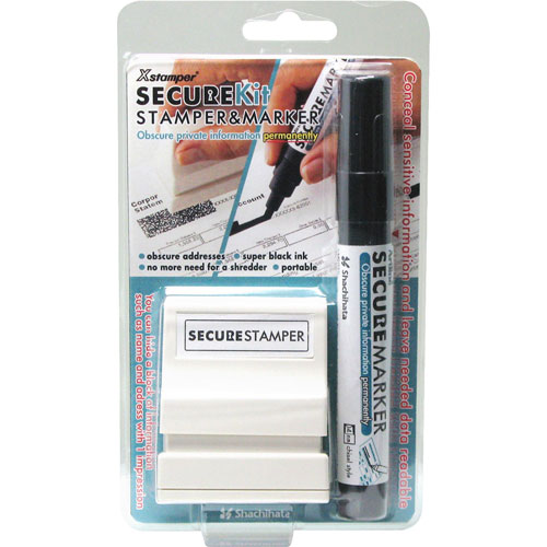 Shachihata. U.S.A. Secure Stamp S10 w/Marker, 1/2" x 1 11/16", Black
