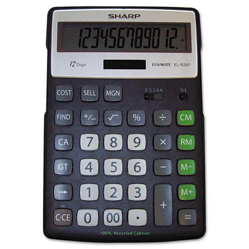 Sharp EL-R297BBK Recycled Series Calculator w/Kickstand, 12-Digit LCD