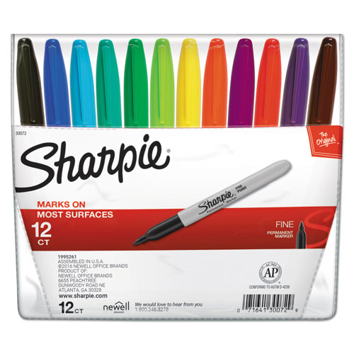 Sharpie® Fine Tip Permanent Marker, Assorted Colors, 12/Set