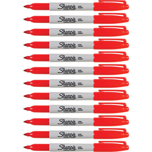 Sharpie® Permanent Marker, Fine Point, 12/BX, Red