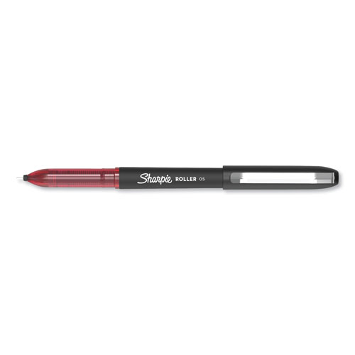 Sharpie® Roller Ball Stick Pen, Fine 0.5 mm, Red Ink/Barrel, Dozen