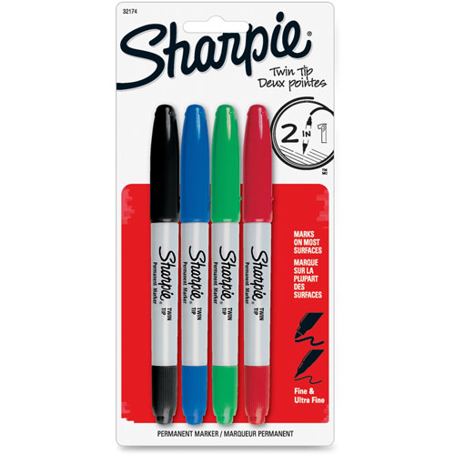 Sharpie® Twin Tip Permanent Marker, Fine/Ultra Fine Point, 4/ST, Asst.