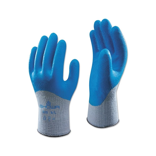 Showa 305 Latex Coated Gloves, Large, Blue/Gray