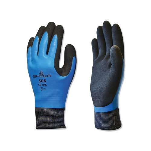 Showa Coated Gloves, L, 10 in L, Blue/Black, PR