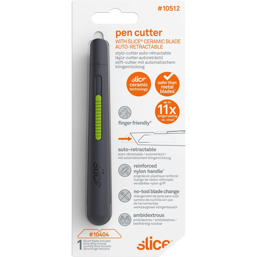 slice® Pen Cutter w/Retract Blade, 5/8"x5/8"x5-1/8", Gray