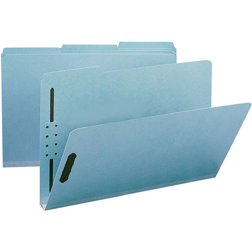 Smead 1/3 Tab Cut Legal Recycled Fastener Folder, 9 1/2" x 14 5/8", 125 Sheet Capacity, Blue, 25 / Box