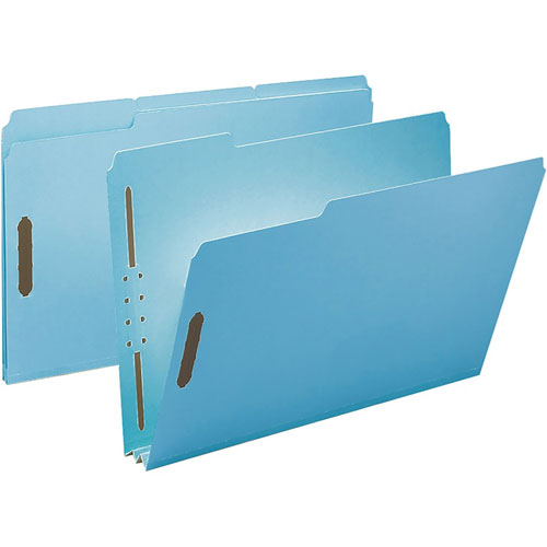 Smead 1/3 Tab Cut Legal Recycled Fastener Folder, 9 1/2" x 14 5/8", 250 Sheet Capacity, Blue, 25 / Box