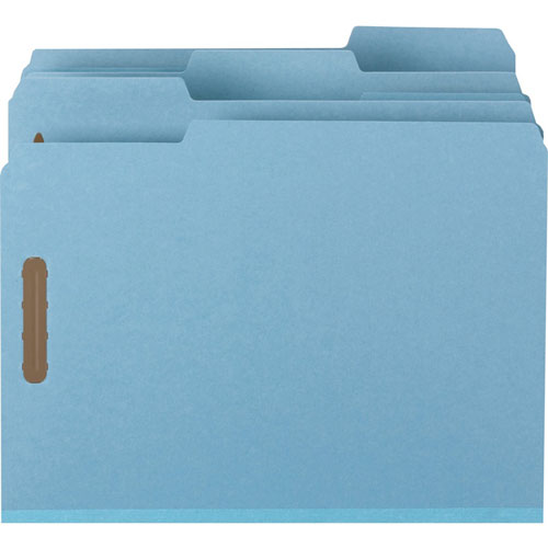 Smead 1/3 Tab Cut Letter Recycled Fastener Folder, 8 1/2" x 11", 125 Sheet Capacity, Blue, 25/Box
