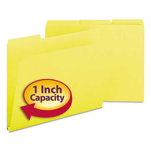 Smead Expanding Recycled Heavy Pressboard Folders, 1/3-Cut Tabs, 1" Expansion, Letter Size, Yellow, 25/Box