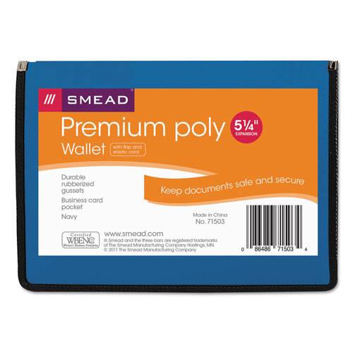 Smead Poly Premium Wallets, 5.25" Expansion, 1 Section, Letter Size, Navy Blue