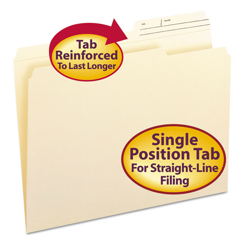 Smead Reinforced Guide Height File Folders, 2/5-Cut Printed Tab, Right of Center, Letter Size, Manila, 100/Box