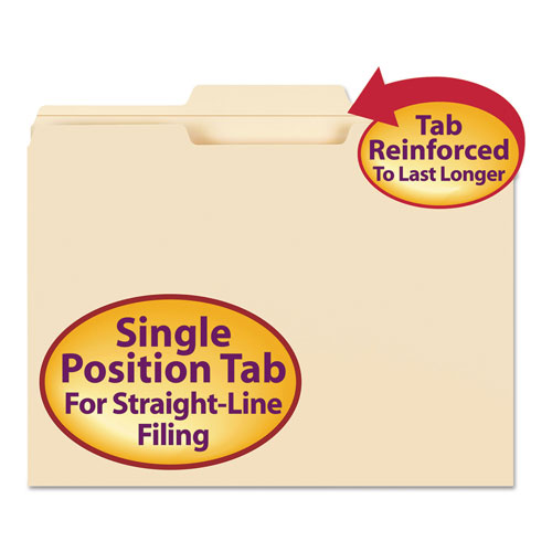 Smead Reinforced Tab Manila File Folders, 1/3-Cut Tabs, Center Position, Letter Size, 11 pt. Manila, 100/Box
