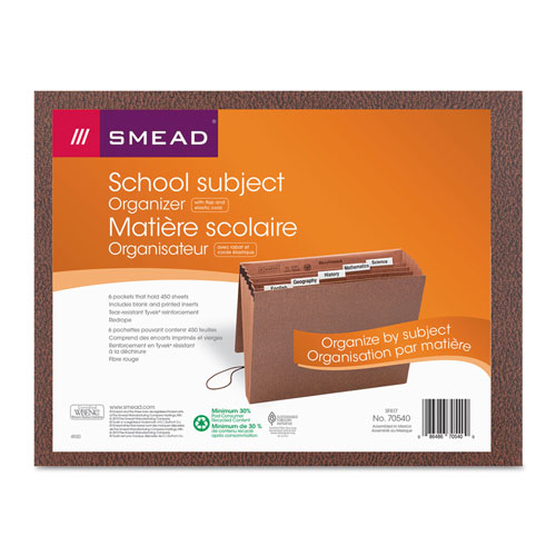 Smead Six-Pocket Subject File w/ Insertable Tabs, 5.25" Expansion, 6 Sections, 1/5-Cut Tab, Letter Size, Redrope