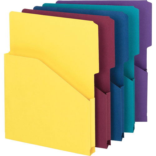 Smead Slash Pocket Recycled Jackets, 1" Exp., Letter, 2/5 Cut Tab, Asst. Colors, 5/Pack