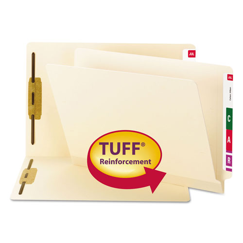 Smead TUFF Laminated 2-Fastener Folders with Reinforced Tab, Straight Tab, Letter Size, Manila, 50/Box