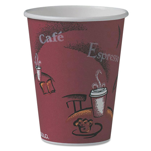 Solo Bistro Design Hot Drink Cups, Paper, 12oz, Maroon, 50/Pack