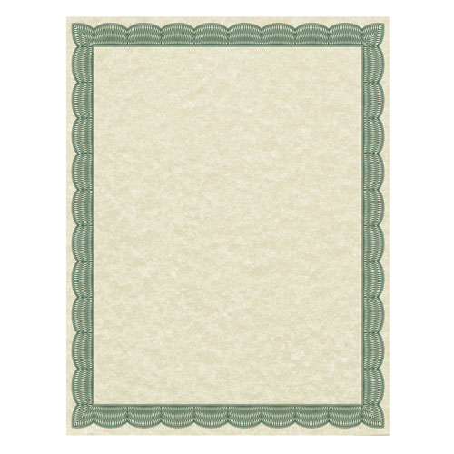 Southworth Parchment Certificates, Traditional, 8 1/2 x 11, Ivory w/ Green Border, 50/Pack