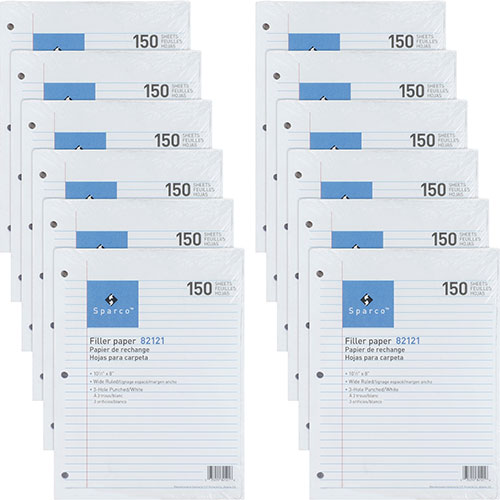 Sparco Filler Paper, Wide-Ruled, 10-1/2" x 8", 16 lb., 1800 Sheet-pack