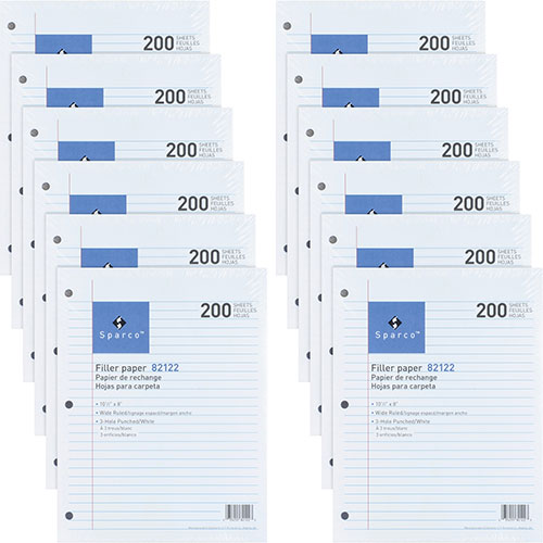 Sparco Filler Paper, Wide-Ruled, 16lb., 10-1/2" x 8", 2400 sheet-pack